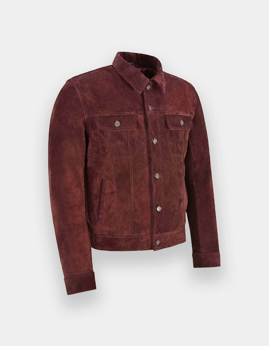 Men's Classic Trucker Dark Brown Suede Leather Jacket Denim Style Western Real Suede Leather Jacket